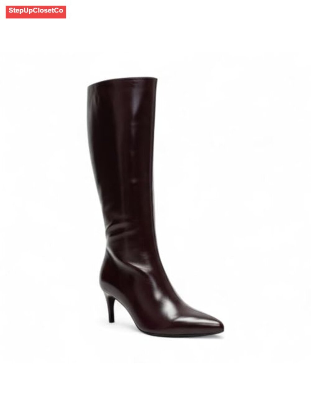 Women's Knee-High Kitten Heel Pointed Toe Boots Side Zipper Faux Leather